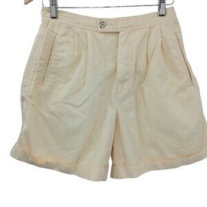 Vintage Pleated Cotton Safari Shorts Size 12 LizSport Wide Leg Yellow 90s Y2K